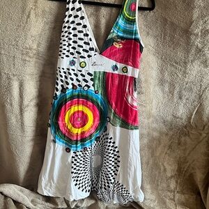 Desigual White Top with Multicolor Floral Label Detail